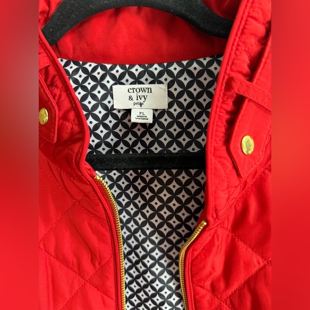 Crown & Ivy Women’s Quilted Puffer Vest Red Size PL Petite Large - Picture 2 of 9
